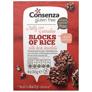 Consenza Rijstblokken met Pure Chocolade 120GR Consenza Rijstblokken met Pure Chocolade 120GR