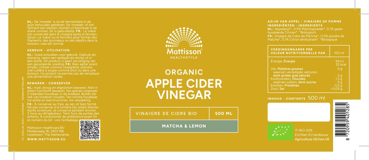 Apple Cider Vinegar Appelazijn Matcha & Citroen afbeelding van document #1, label