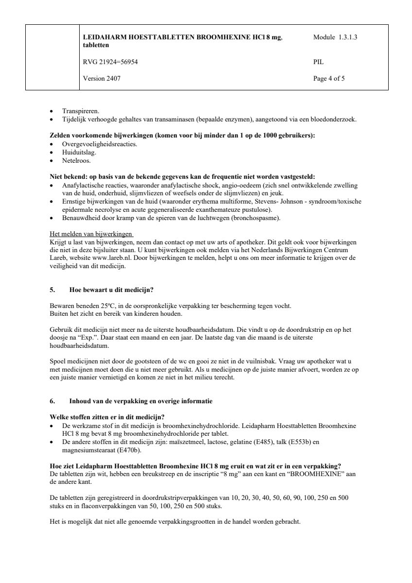 Broomhexine HCI 8 mg Hoesttabletten afbeelding van document #4, leaflet