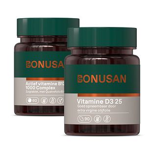 Bonusan Actief vitamine B12 1000 Complex + Vitamine D3 25 - Combiset 2 Stuks Bonusan Actief vitamine B12 1000 Complex + Vitamine D3 25 - Combiset 2 Stuks