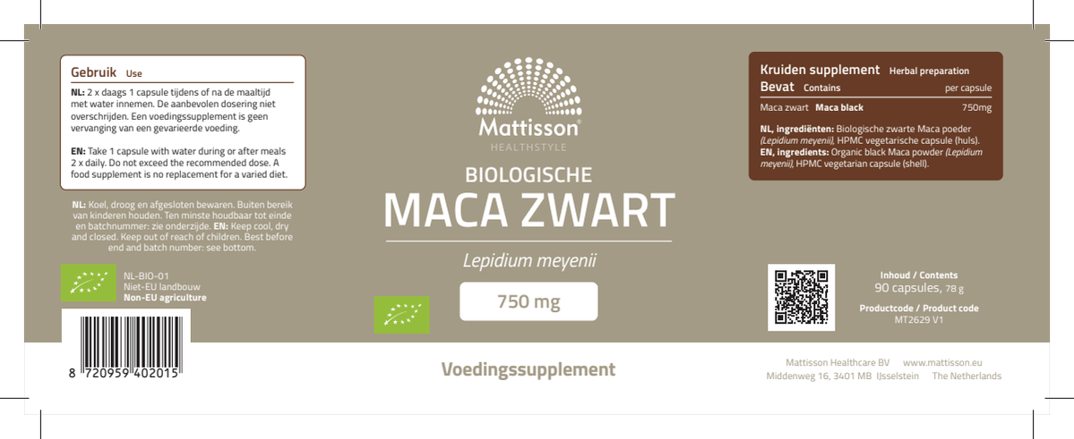 Maca Zwart Bio Capsules afbeelding van document #1, label