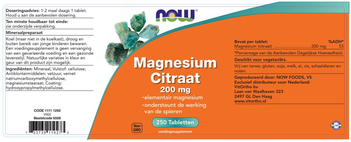 Magnesium Citraat 200mg Tabletten afbeelding van document #1, label
