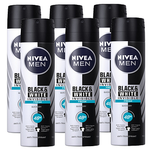 Nivea Men Black & White Invisible Fresh Deodorant Spray Voordeelverpakking 6x150ML