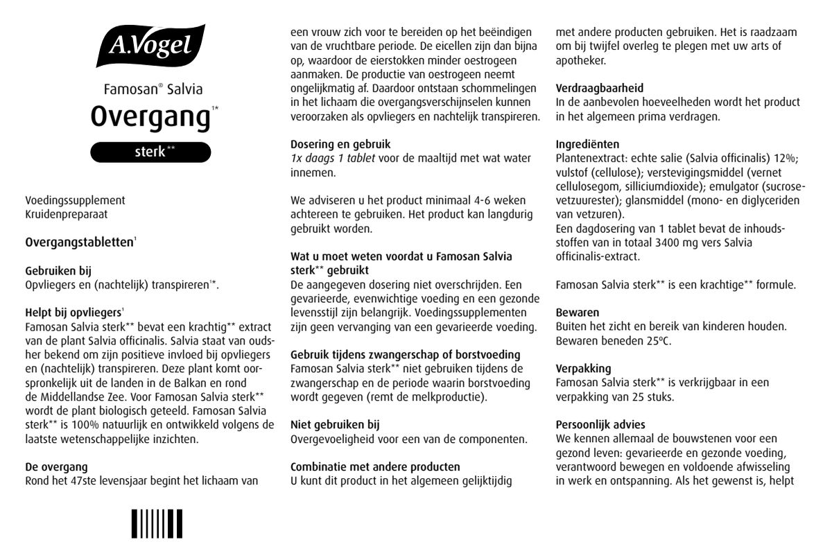 Famosan Salvia Overgang Sterk** Tabletten afbeelding van document #1, instructions