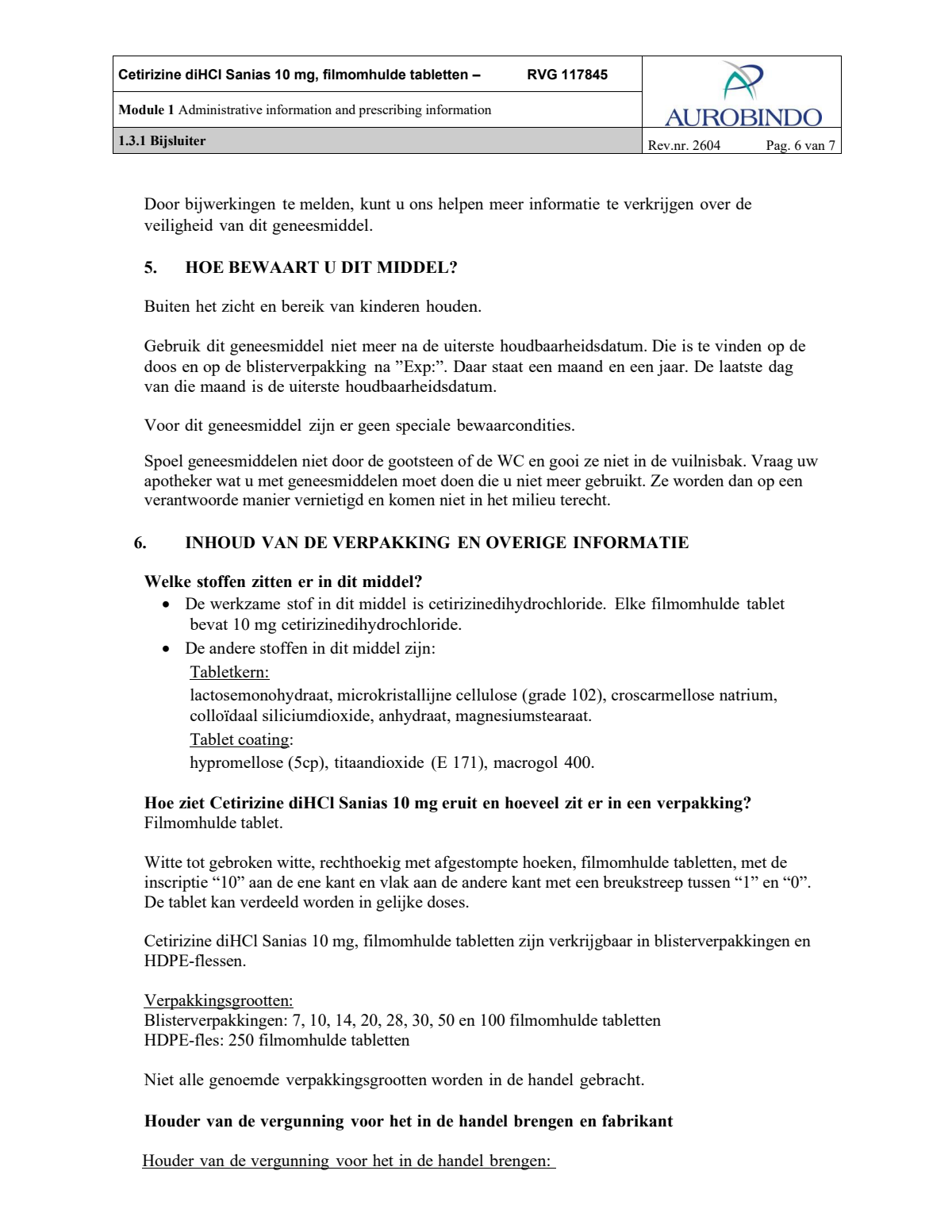Cetirizine 10mg Tabletten - bij hooikoorts en vergelijkbare allergische reacties - afbeelding van document #6, leaflet