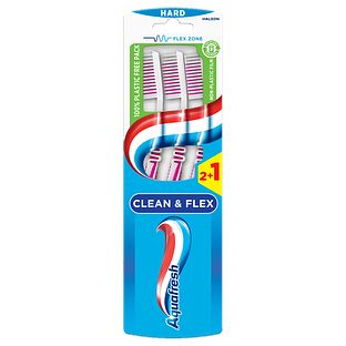 Aquafresh Clean & Flex Tandenborstel Hard - 2+1 gratis in 100% plasticvrije verpakking 3ST