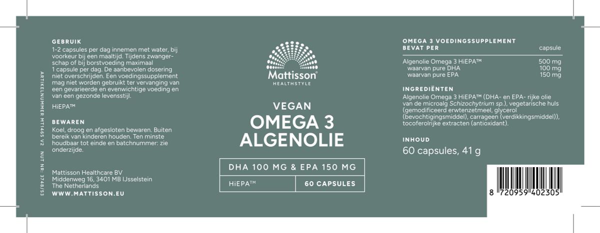Vegan Omega 3 Algenolie Capsules afbeelding van document #1, label