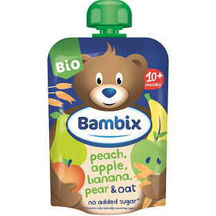 Bambix Bio Knijpzakje Appel, Perzik, Banaan, Peer en Haver 10+ 100GR