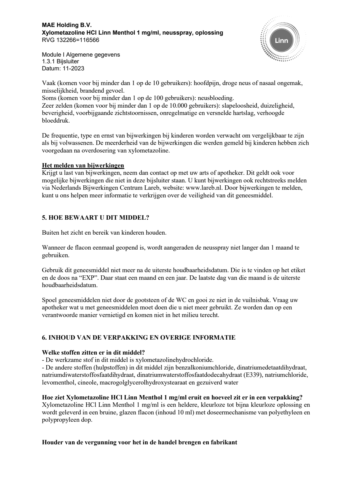 Xylometazoline 1mg/ml Menthol Neusspray afbeelding van document #5, leaflet