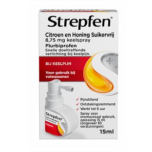 Strepfen Citroen en Honing Suikervrij 8,75mg Keelspray 15ML