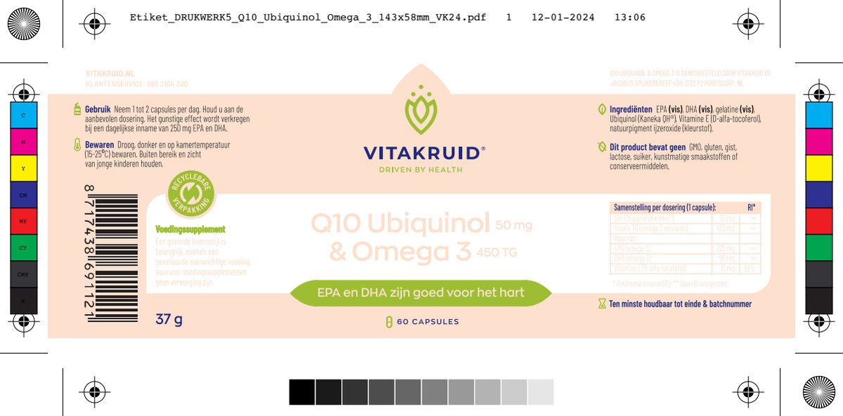 Q10 Ubiquinol 50 mg & Omega 3 450 TG Capsules afbeelding van document #1, label