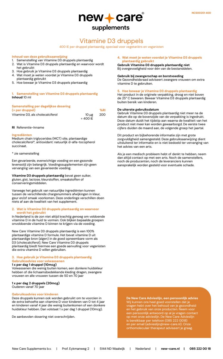 D3 10mcg Plantaardige Druppels afbeelding van document #1, instructions