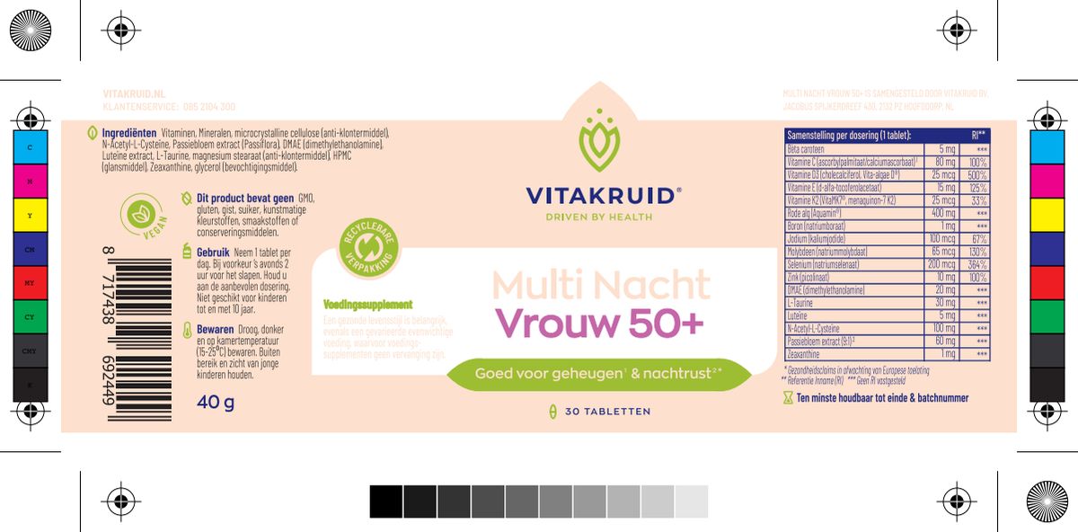 Multi Nacht Vrouw 50+ 100% Vegan Tabletten afbeelding van document #1, label