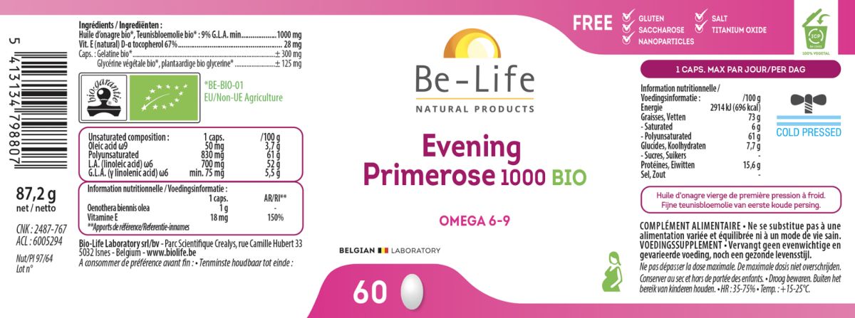 Evening Primerose 1000 Capsules afbeelding van document #1, label