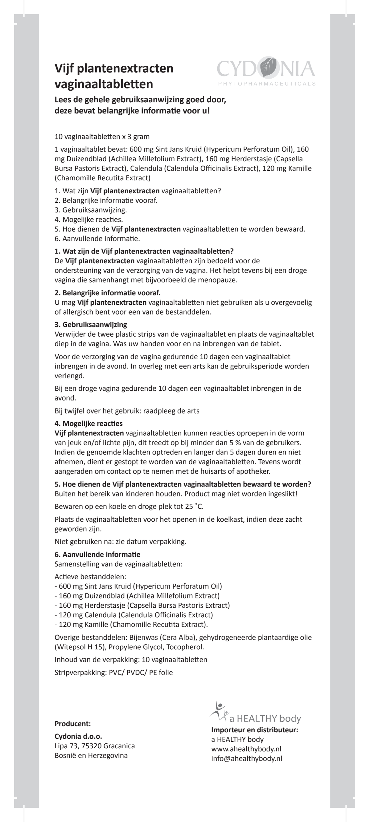Vijf Plantenextracten Vaginaalzetpillen afbeelding van document #1, instructions