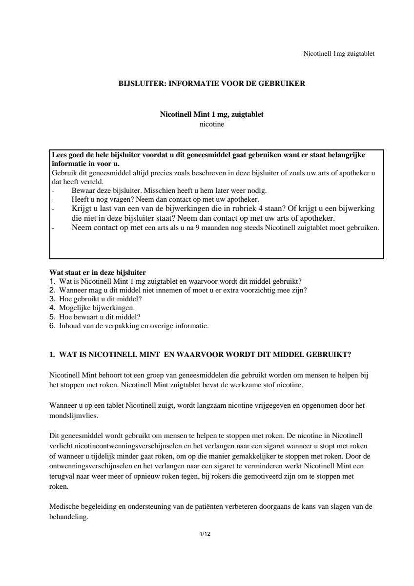 Combineer Pleister 14 mg (7st) en Zuigtablet Mint 1 mg (96st) - afbeelding van document #1, leaflet