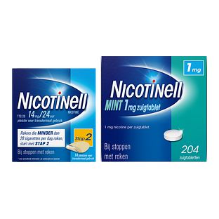 Nicotinell Combineer Pleister 14 mg (14st) en Zuigtablet Mint 1 mg (204st) - 2 Stuks Nicotinell Combineer Pleister 14 mg (14st) en Zuigtablet Mint 1 mg (204st) - 2 Stuks