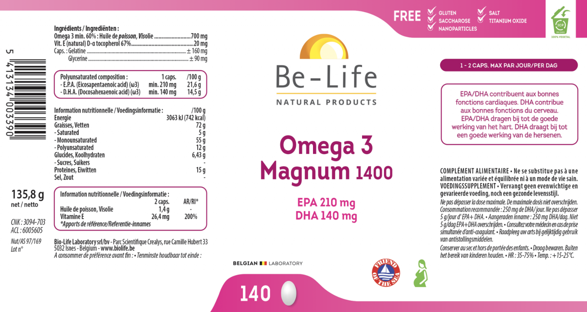 Omega 3 Magnum 1400 Capsules afbeelding van document #1, label