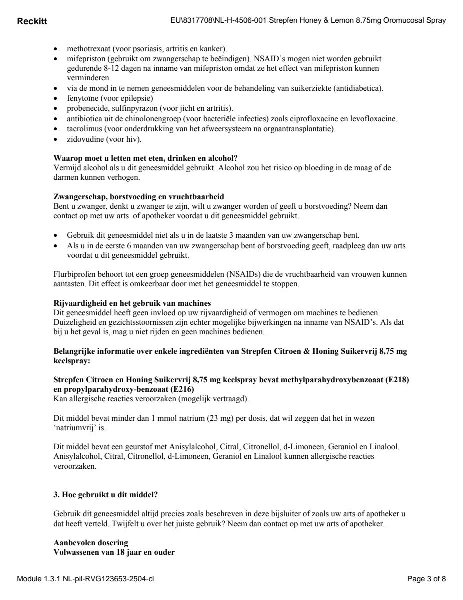 Citroen en Honing Suikervrij 8,75mg Keelspray afbeelding van document #3, leaflet