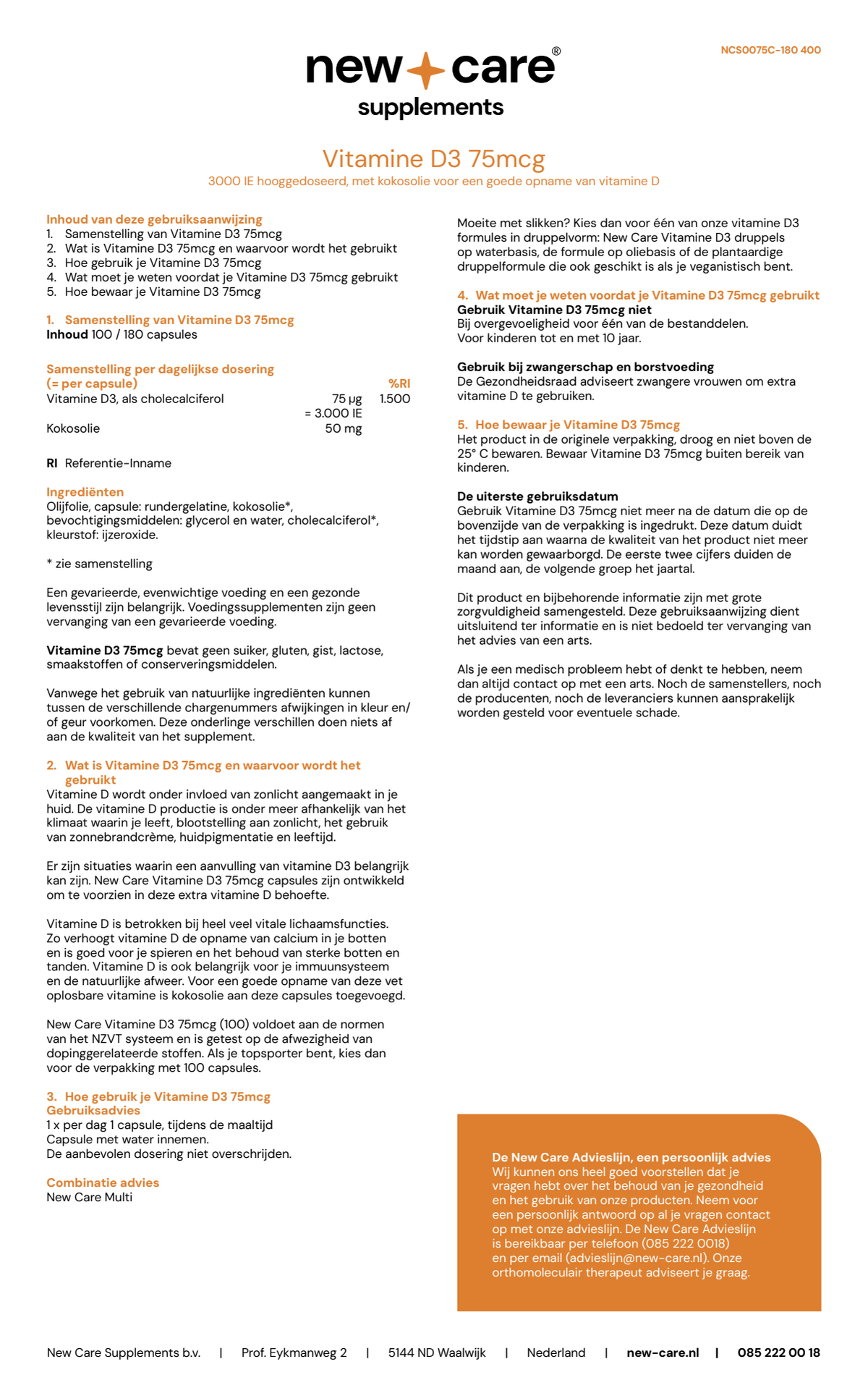 Vitamine D3 75mcg Capsules afbeelding van document #1, instructions
