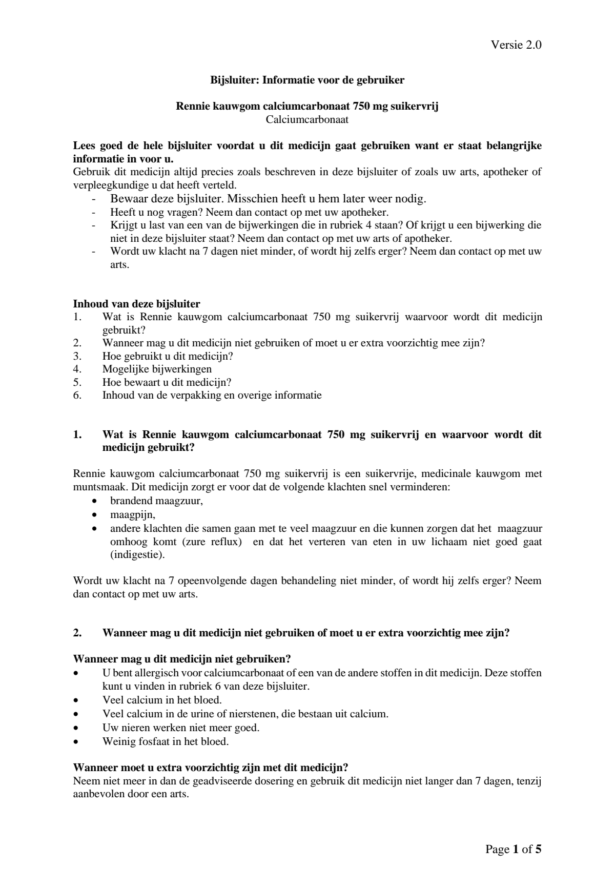 Kauwgom Calciumcarbonaat 750mg Suikervrij afbeelding van document #1, leaflet