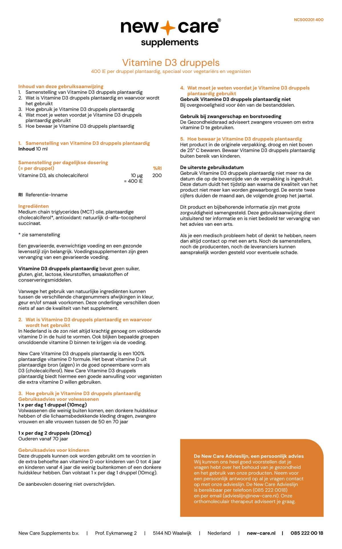 D3 10mcg Plantaardige Druppels afbeelding van document #1, instructions