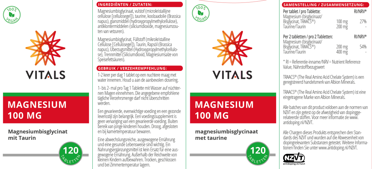 Magnesium Bisglycinaat 100mg Tabletten afbeelding van document #1, label