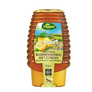 De Traay Bloemenhoning met Citroen Biologisch Knijpfles 365GR