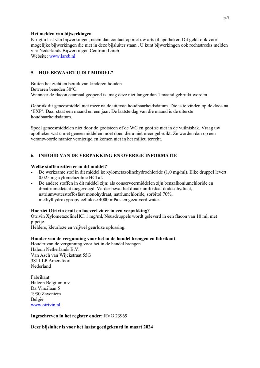 Xylometazoline HCI 1 mg/ml Neusdruppels bij een verstopte neus afbeelding van document #5, leaflet