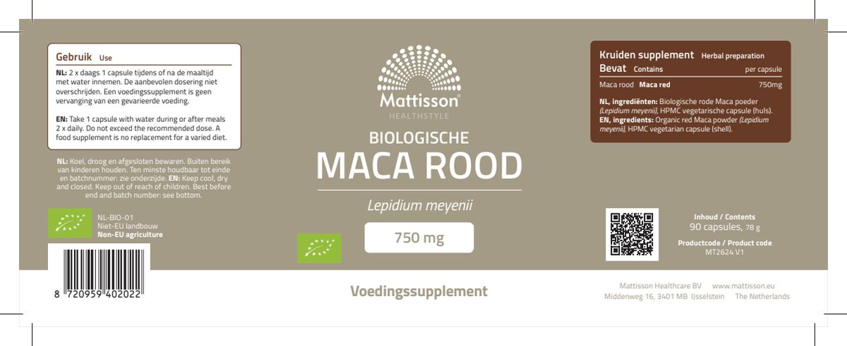 Maca Rood Bio Capsules afbeelding van document #1, label