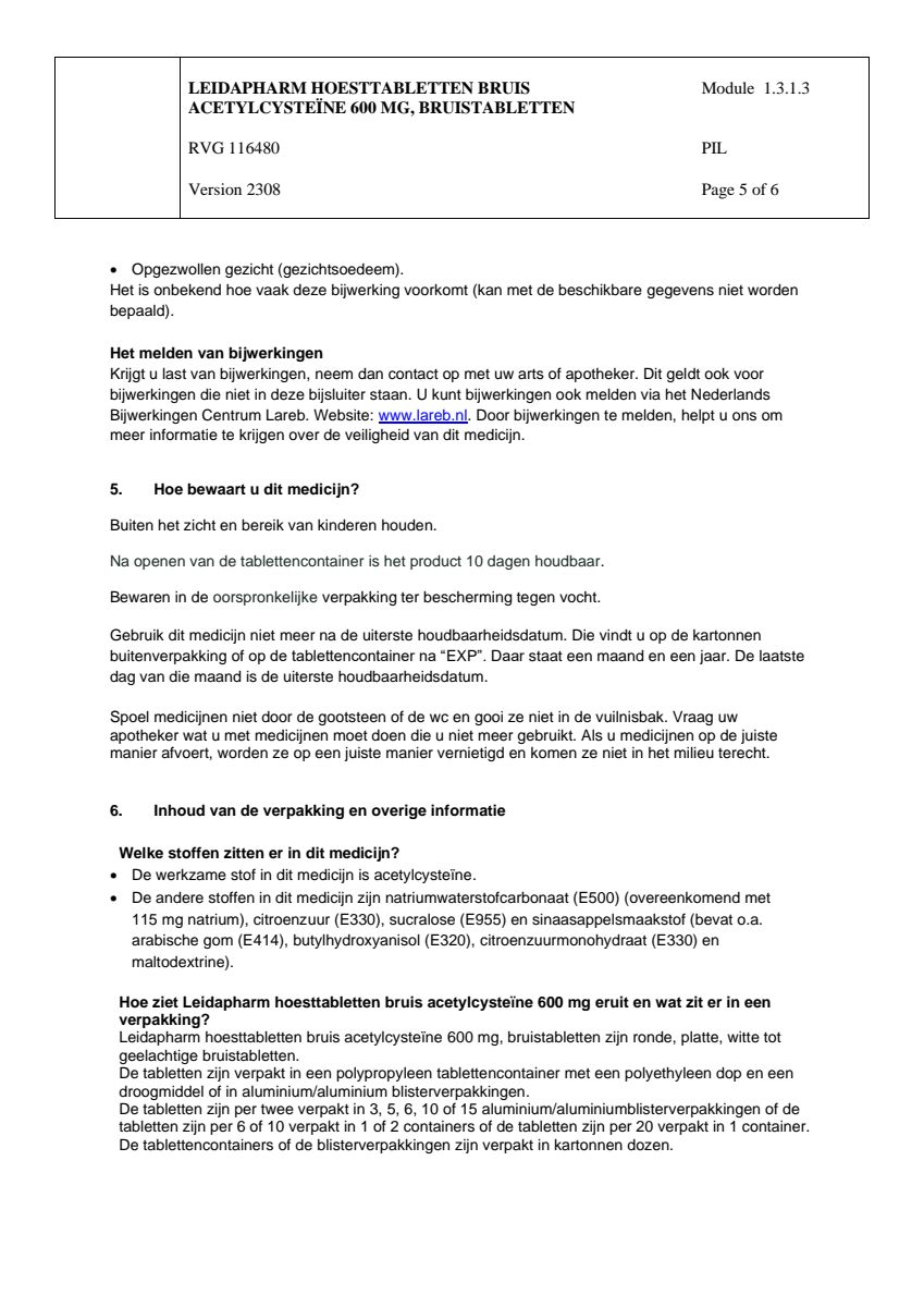 Hoesttabletten Bruis Acetylcysteine 600mg afbeelding van document #5, leaflet