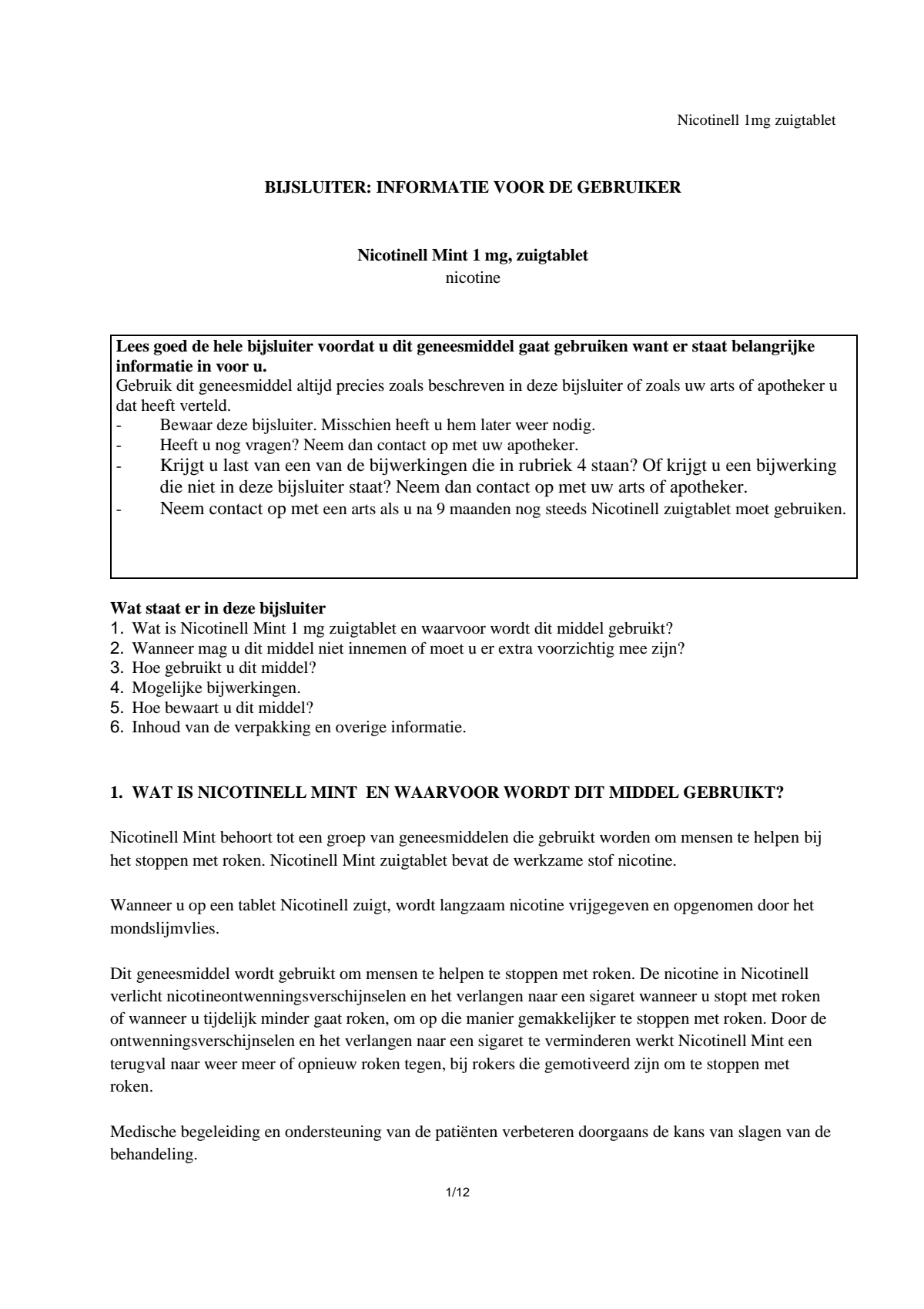 Combineer Pleister 14 mg (7st) en Zuigtablet Mint 1 mg (96st) - afbeelding van document #1, leaflet