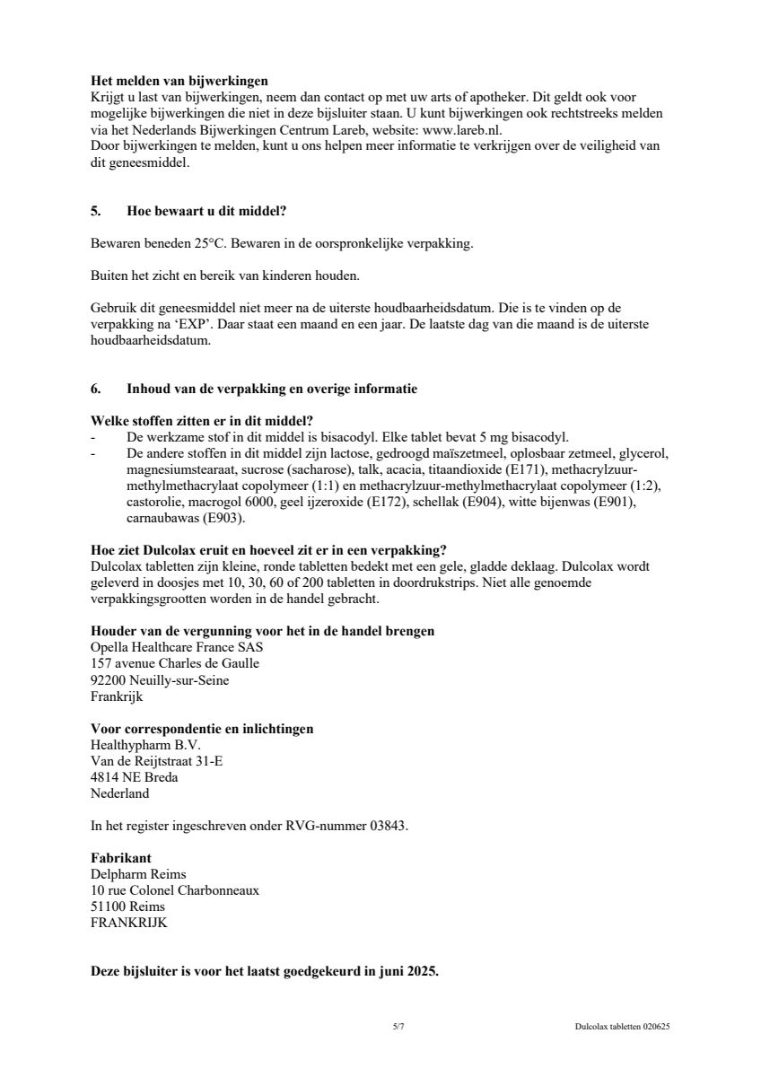 Maagsapresistente Bisacodyl 5mg Tabletten afbeelding van document #6, leaflet