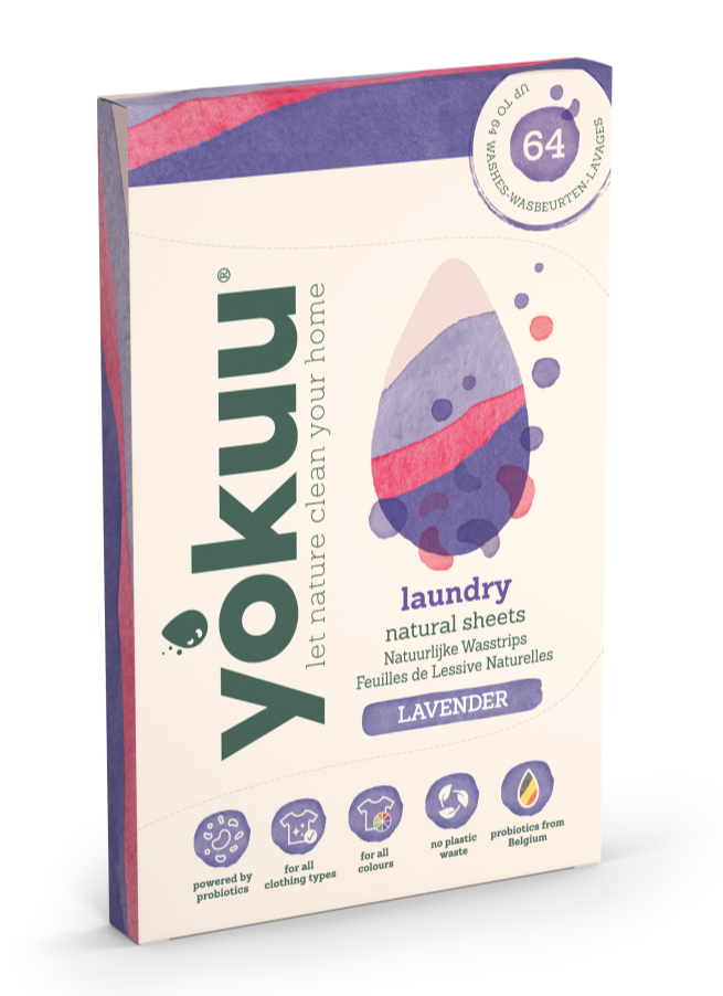 YOKUU Probiotische Wasstrips - 64 Wasbeurten - Lavendel Geur - Reis Wasmiddel - Ultra Geconcentreerd en Voorgedoseerd - Ecologisch Wasproduct