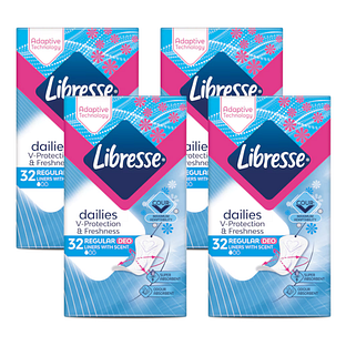 Libresse Dailies V-Protection Regular Deo Fresh Inlegkruisjes Multiverpakking 4x32ST Libresse Dailies V-Protection Regular Deo Fresh Inlegkruisjes Multiverpakking 4x32ST
