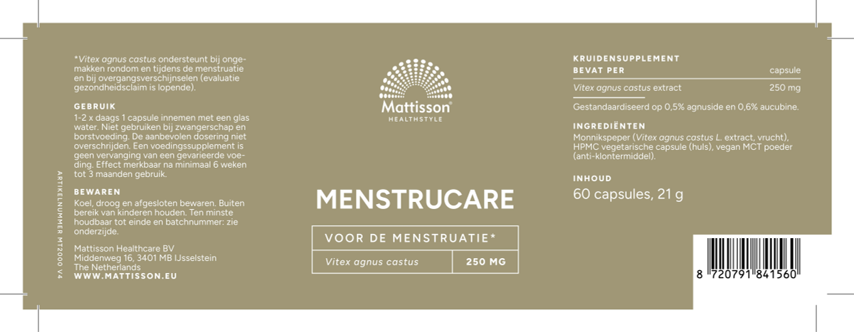 MenstruCare Vitex Agnus Castus Capsules afbeelding van document #1, label