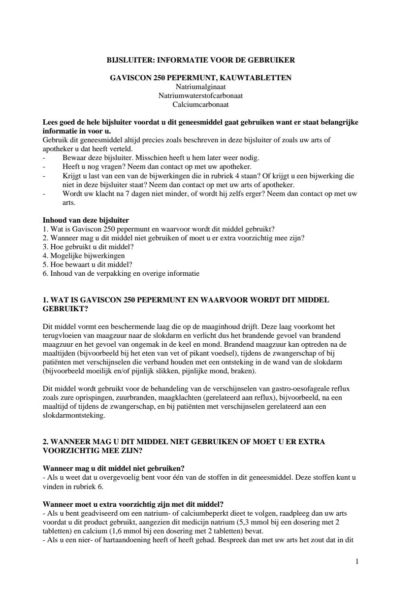 250 Pepermunt Kauwtabletten afbeelding van document #1, leaflet