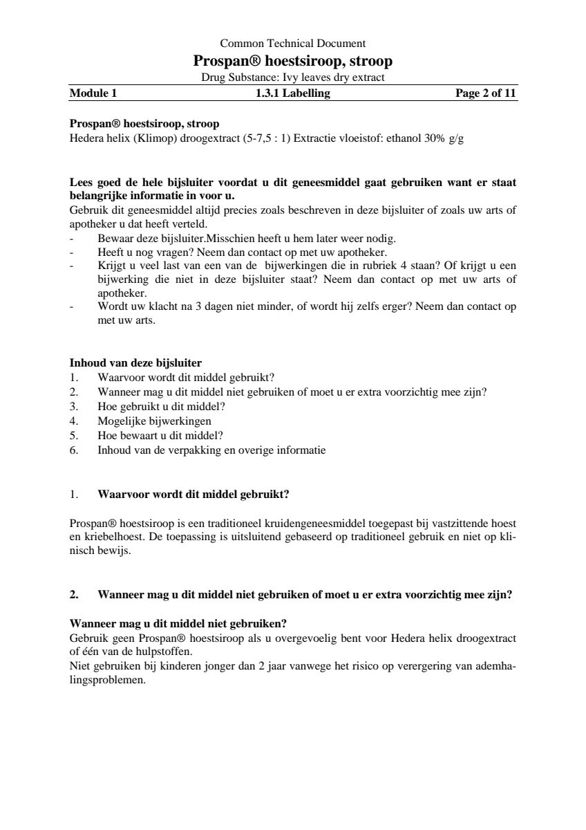 Hoestsiroop Hedera Helix - bij vastzittende hoest en kriebelhoest afbeelding van document #2, leaflet