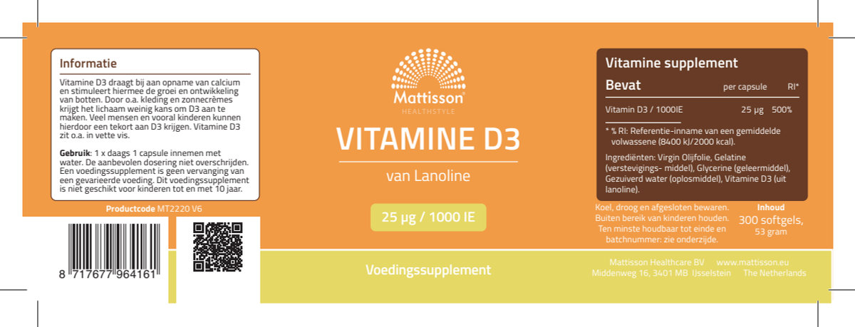 Absolute Vitamine D3 25mcg Softgels afbeelding van document #1, label
