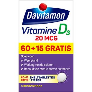 Davitamon Vitamine D3 20mcg Smelttabletten 75TB Davitamon Vitamine D3 20mcg Smelttabletten 75TB