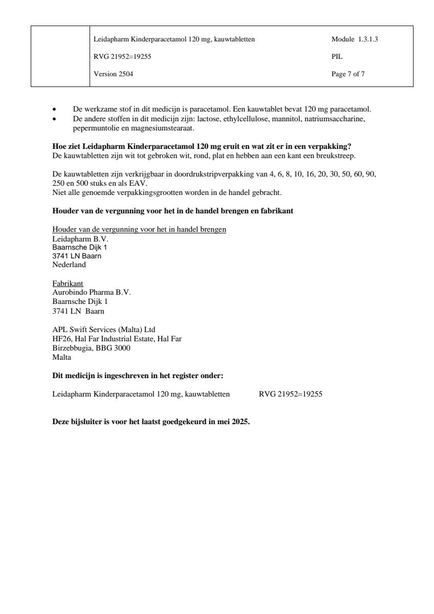 Kind Paracetamol Kauwtabletten 120mg afbeelding van document #7, leaflet