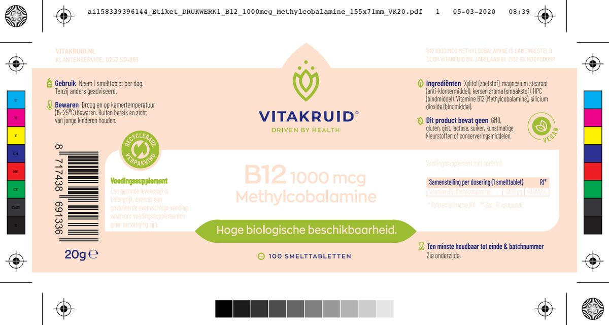 B12 1000 mcg Actief Methylcobalamine Vitamine afbeelding van document #1, label