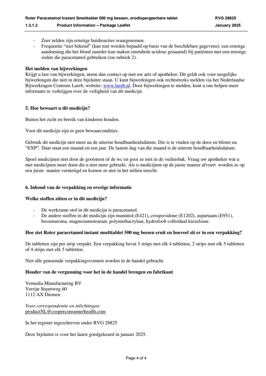 Paracetamol Instant Smelttabletten 500mg afbeelding van document #4, leaflet