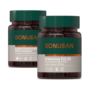 Bonusan Actief vitamine B12 1000 Complex + Vitamine D3 25 - Combiset 2 Stuks