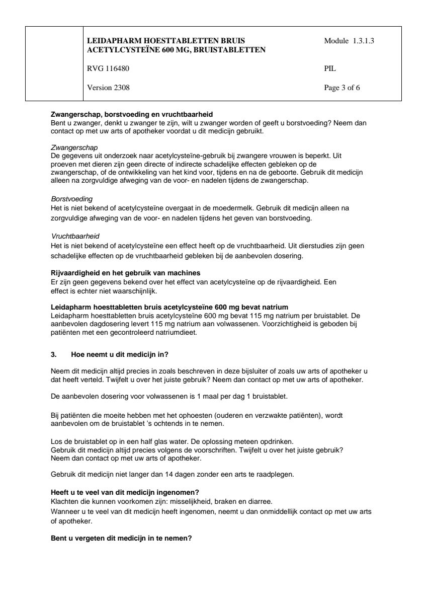 Hoesttabletten Bruis Acetylcysteine 600mg afbeelding van document #3, leaflet