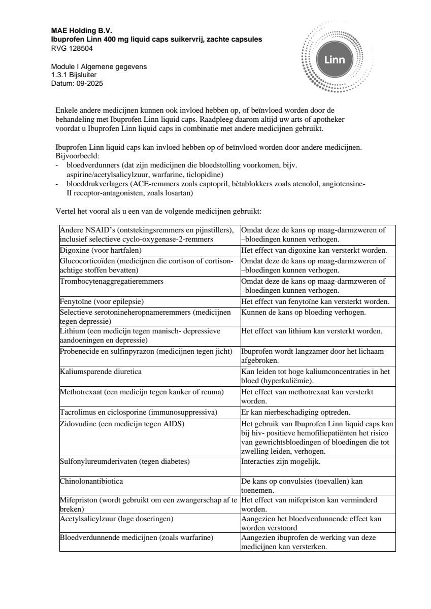 Ibuprofen Liquid Capsules 400mg Suikervrij afbeelding van document #4, leaflet