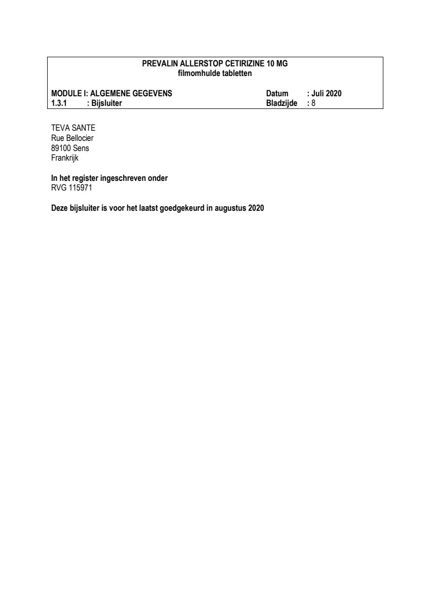Allerstop Cetirzine 10mg Hooikoorts Tabletten afbeelding van document #8, leaflet