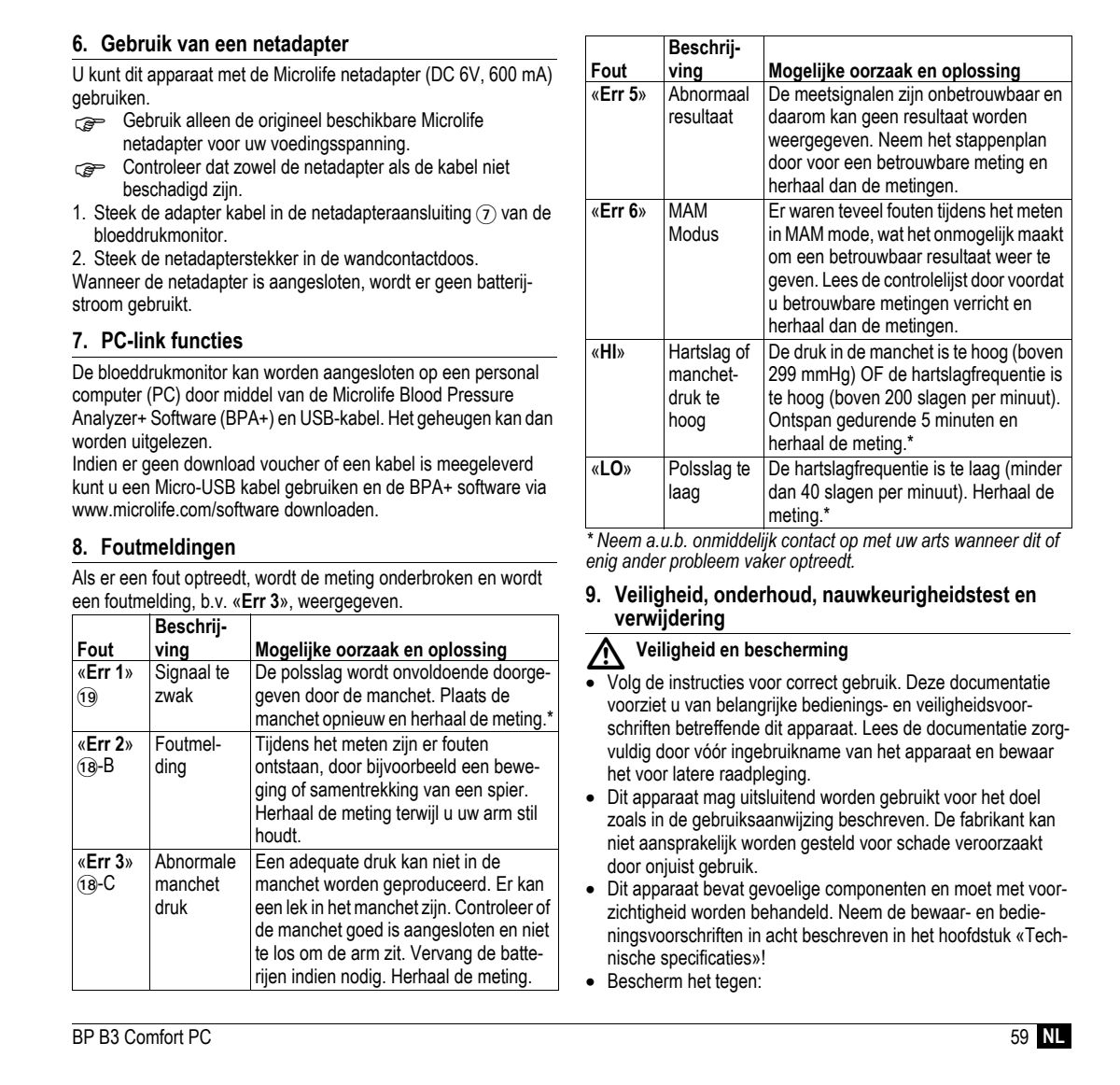 Microlife BP Bloeddrukmeter B3 Comfort PC afbeelding van document #61, instructions