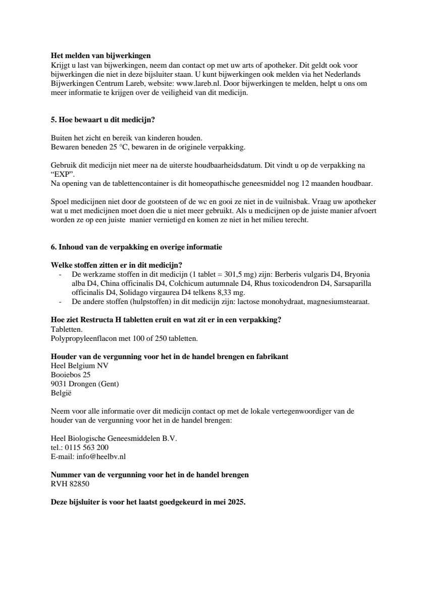 Restructa H Tabletten afbeelding van document #3, leaflet