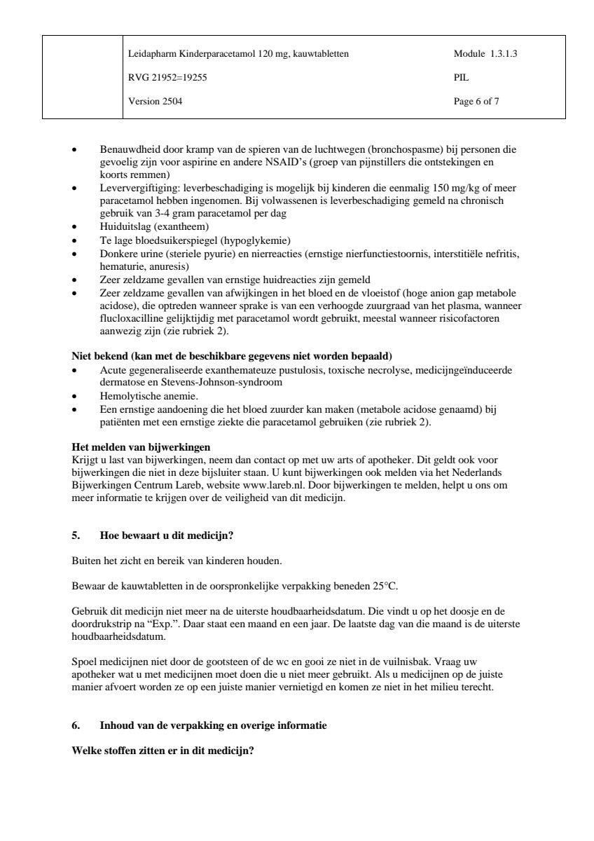Kind Paracetamol Kauwtabletten 120mg afbeelding van document #6, leaflet